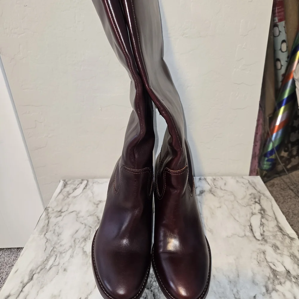 Burgundy Leather Knee-High Boots